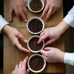Esperti che valutano diverse origini di caffè per una nuova miscela