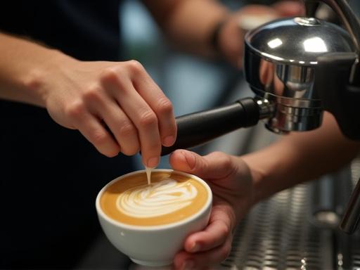 Un istruttore che insegna tecniche di latte art a un barista